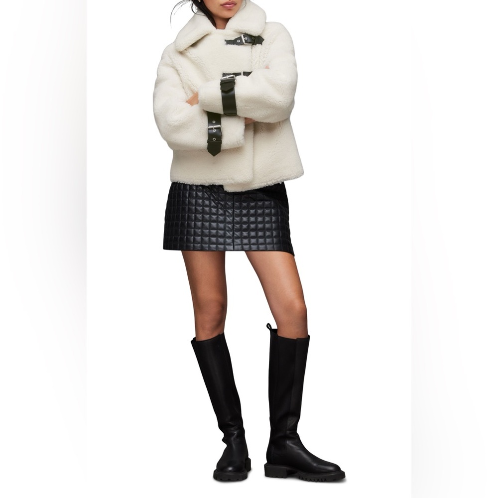 ALLSAINTS Farley Genuine Shearling Jacket in White. Size XS.